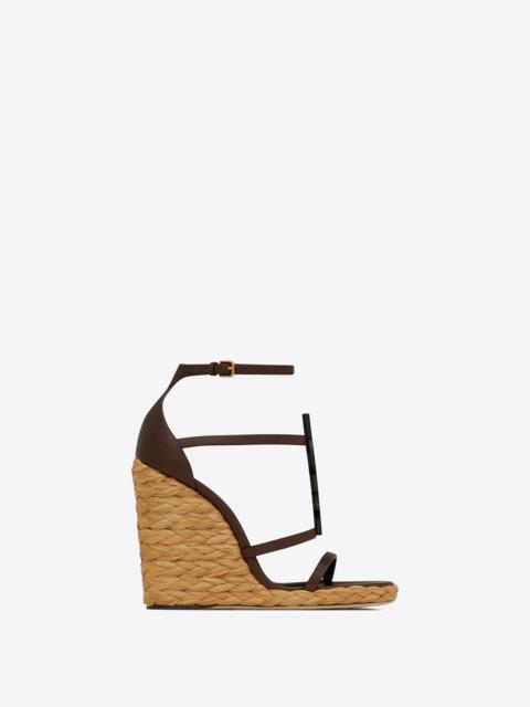 cassandra wedge espadrilles in smooth leather with brown monogram