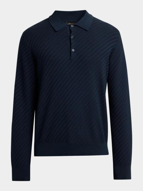 Brioni Men's Cotton and Cashmere Jacquard Polo Sweater