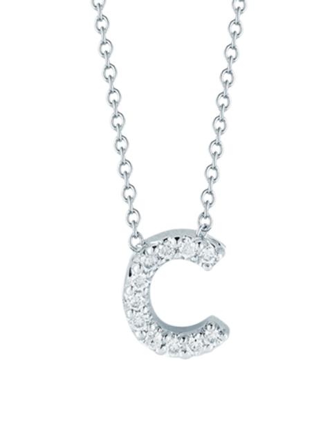 ROBERTO COIN Women's Tiny Treasures 0.08 TCW Diamond & 18K White Gold Initial Necklace - Initial C