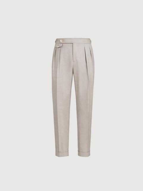Brunello Cucinelli Cashmere and silk chevron trousers with double pleats and waist tabs