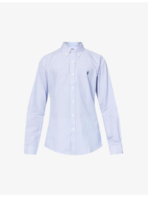 Polo Ralph Lauren Long-sleeved logo-embroidered slim-fit stretch cotton-poplin shirt