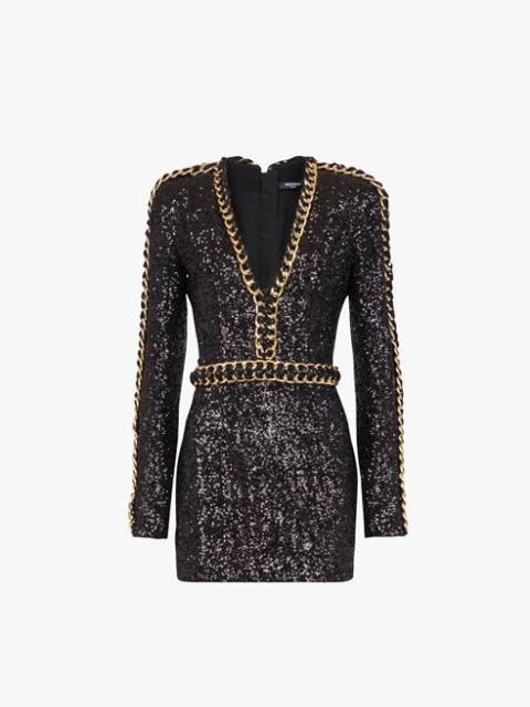 Short black and gold embroidered dress
