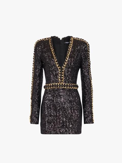 Balmain Short black and gold embroidered dress