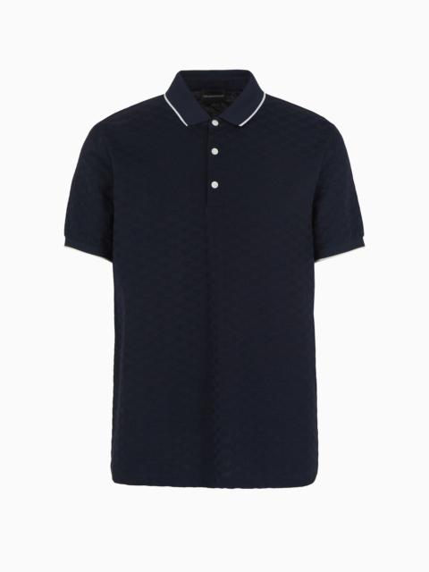 EMPORIO ARMANI Mercerised jersey polo shirt with all-over jacquard eagle