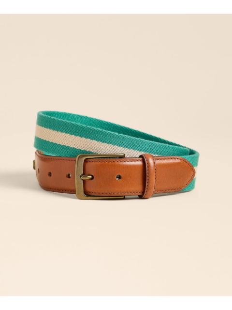 Brooks Brothers Cotton Web Striped Leather-Accent Belt