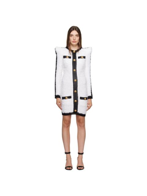 Balmain White & Black Pointed Shoulder Minidress