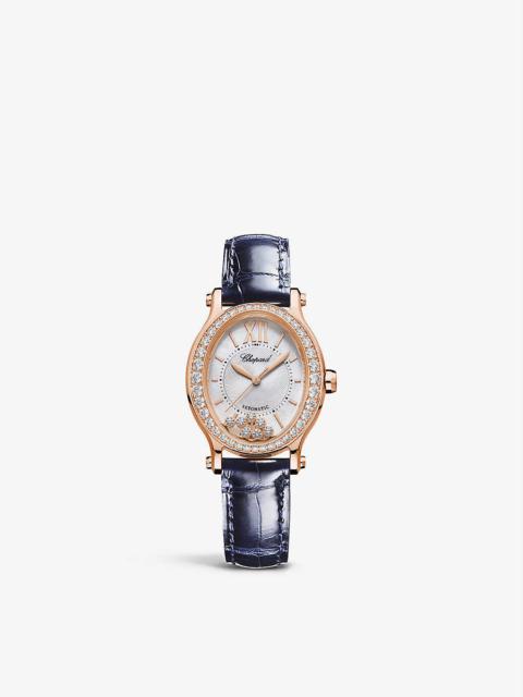 275362-5002 Happy Sport 18ct rose-gold, 1.42ct diamond and alligator-embossed leather watch