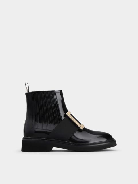 Roger Vivier Viv' Rangers Metal Buckle Chelsea Booties in Leather