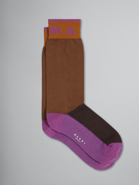Marni BROWN BLUEBLACK AND PINK COTTON AND NYLON SOCK