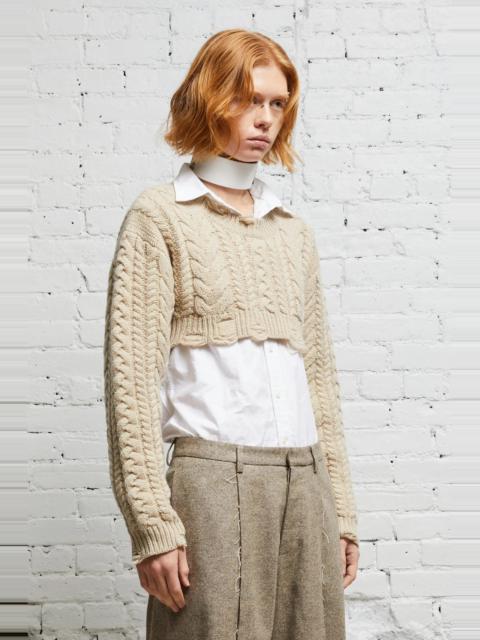 R13 CROPPED CABLE SWEATER - OATMEAL