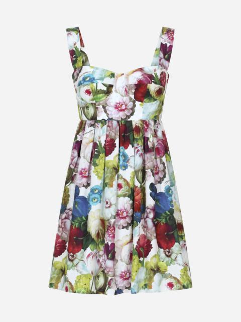 Dolce & Gabbana Short cotton corset dress with nocturnal flower print
