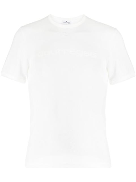 courrèges logo-embroidered perforated cotton T-shirt
