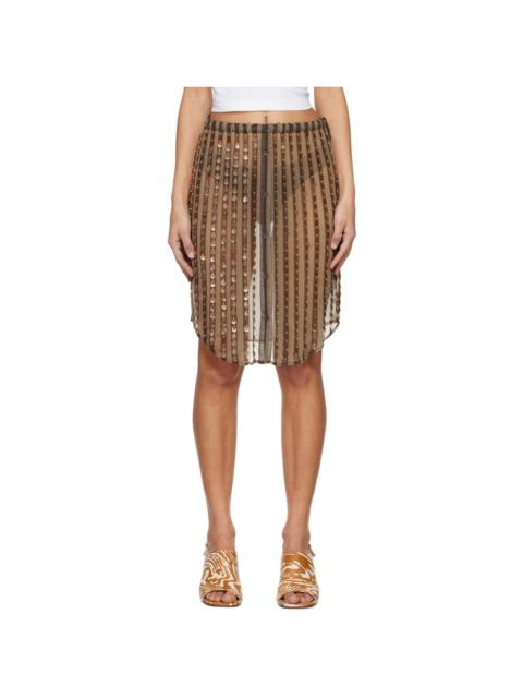 Brown & Beige Sequinned Midi Skirt