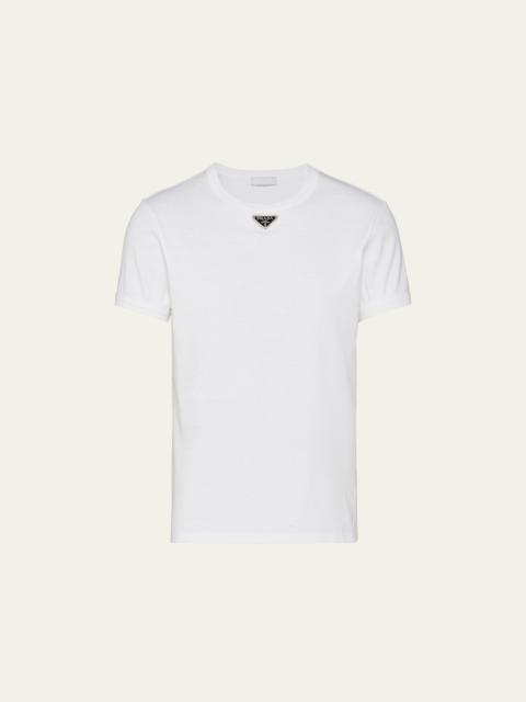 Prada Men's T-Shirt with Enameled Triangle Logo