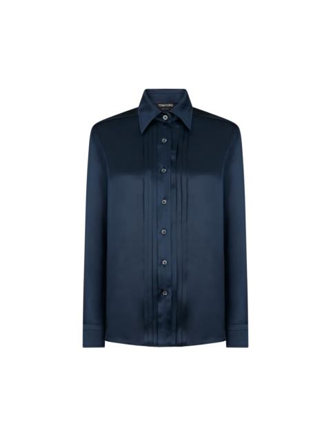 TOM FORD FLUID CHARMEUSE SILK SHIRT WITH PLISSE PLASTRON