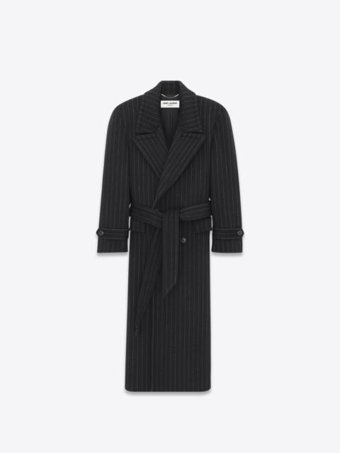 SAINT LAURENT oversized coat in pinstriped wool
