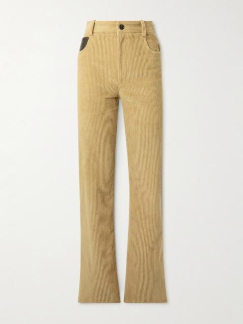 Bottega Veneta Leather-trimmed Cotton-corduroy Straight-leg Pants