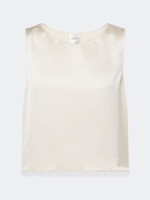 LESET Barb lace-trimmed satin crop top
