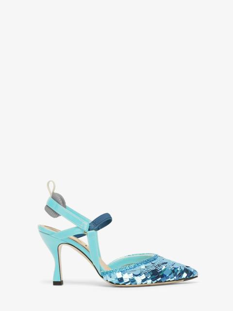 Light blue sequin high-heel slingback