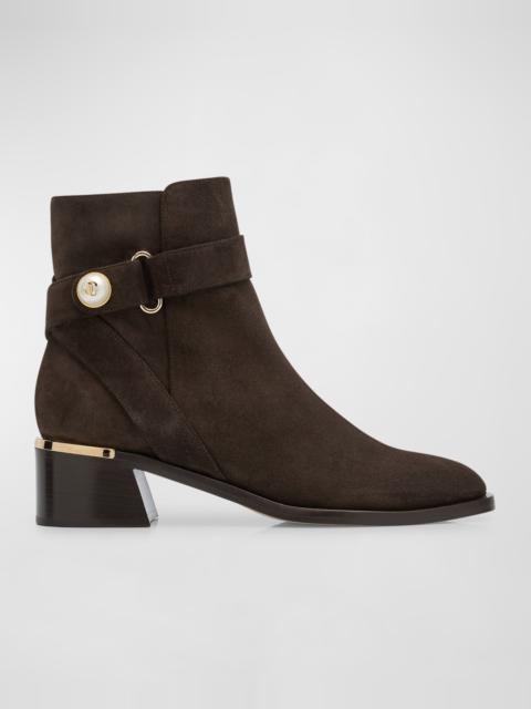 JIMMY CHOO Noor Suede Pearly-Button Ankle Booties
