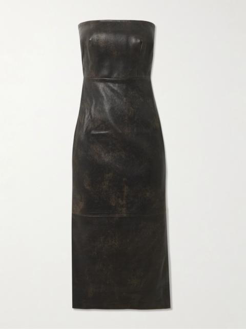 ALEX PERRY Strapless leather midi dress Dark brown