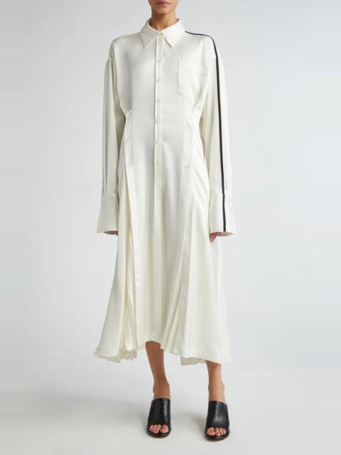 Pleated Long Sleeve Satin Shirtdress