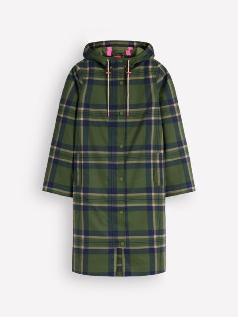 BODEN Longline Raincoat-Olive, Navy and Red Check