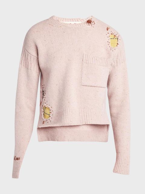 Patch Embroidered Crewneck Long-Sleeve High-Low Sweater