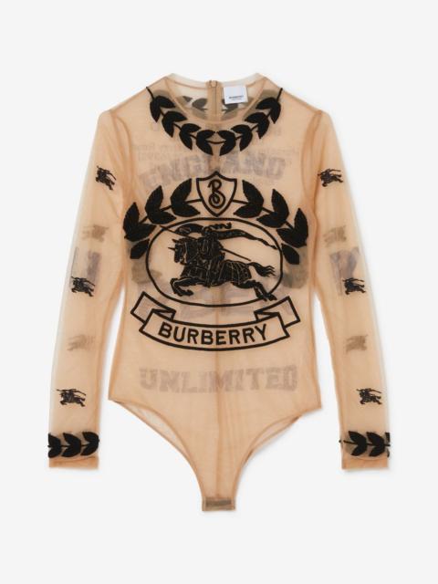 Burberry EKD Embroidered Stretch Tulle Bodysuit