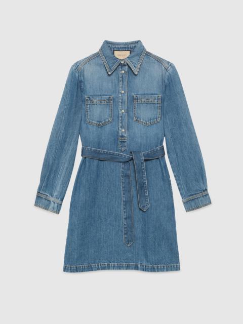 GUCCI Organic denim dress with Horsebit