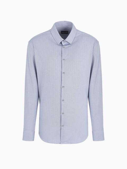 GIORGIO ARMANI Slim-fit chevron motif cotton-blend shirt