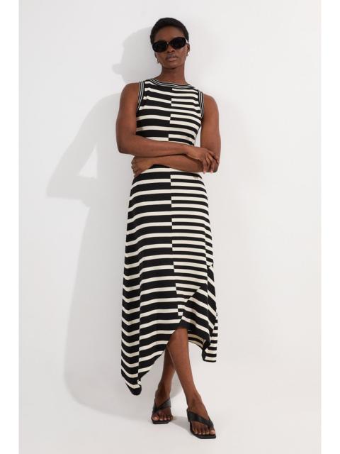 KAREN MILLEN Tall Asymmetric Hem Cut About Stripe Sleeveless Knitted Midi Dress
