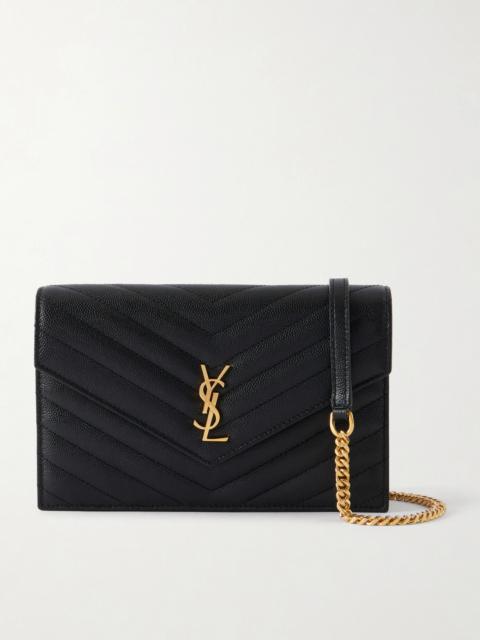 SAINT LAURENT Cassandre Envelope Chain Mini Matelassé Leather Wallet