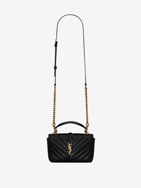 SAINT LAURENT college mini chain bag in shiny crackled leather