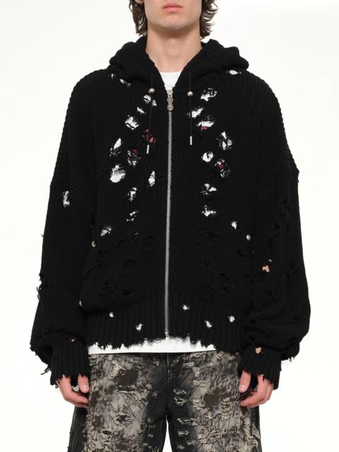 Thug Club TC Destroyed Knit Zip-Up Hoodie in Black