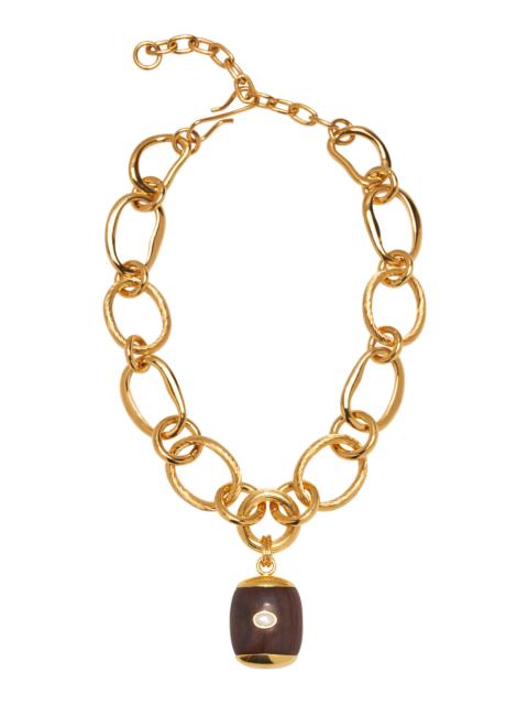 LIZZIE FORTUNATO Beacon Charm Necklace In Acacia Wood gold