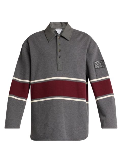 Bottega Veneta Men's Striped Cotton Fleece Polo Shirt - Grey Beige Barolo