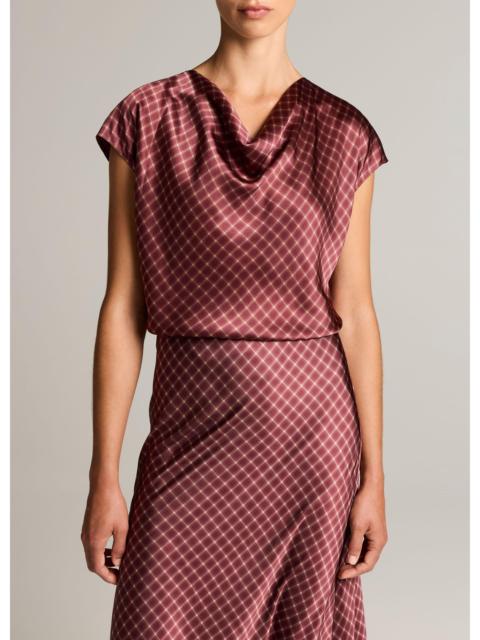 Vince Ombré Plaid Silk Satin Cowl-Neck Blouse