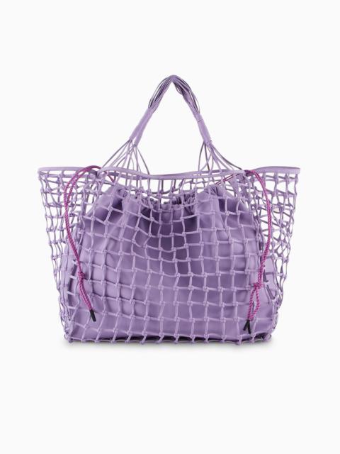 Oversized nappa leather-effect woven shopper bag