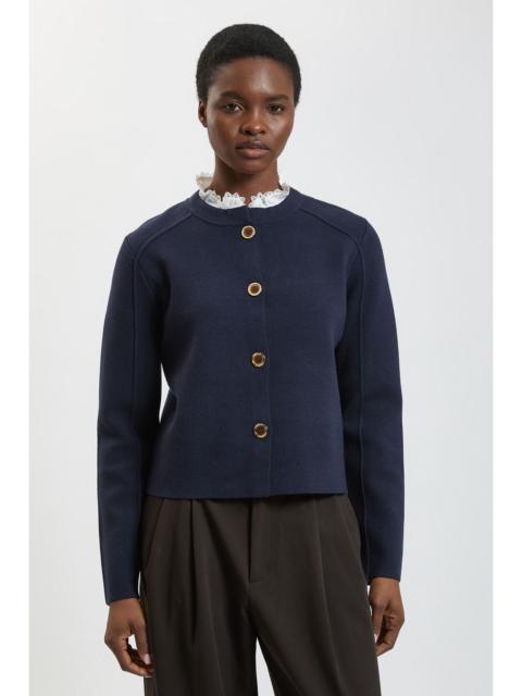 KAREN MILLEN Compact Wool Removable Collar Knitted Button Cardigan
