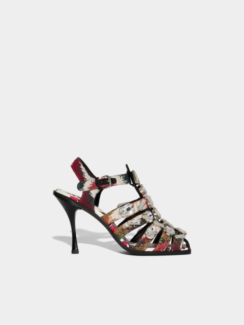 GRAPHIC JACQUARD HEELED SANDALS