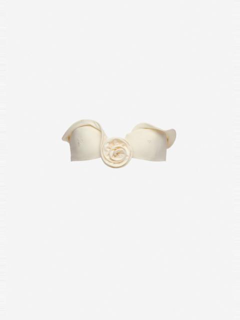 MAGDA BUTRYM Sculptural bandeau swim top in cream with embroidered roses