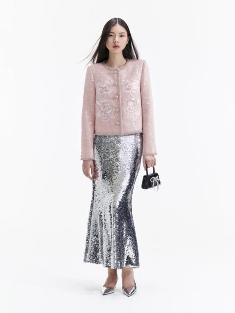 self-portrait Pink Embroidered Boucle Jacket