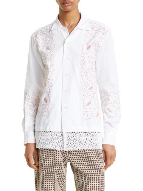 Braiding Couching Cotton Button-Up Shirt