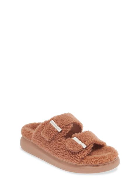 Alexander McQueen Genuine Shearling Double Band Slide Sandal in Poppy Red/Pink at Nordstrom