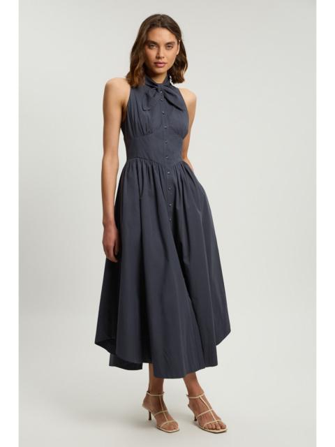 KAREN MILLEN Cotton Poplin Tie Neck Midi Dress