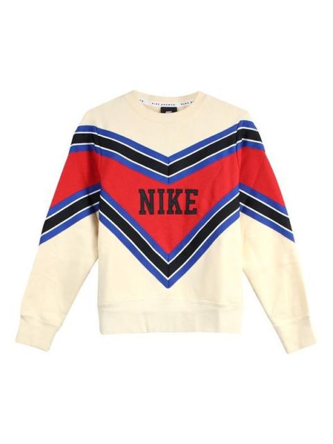 Nike (WMNS) Nike Splicing Fleece Lined Knit Round Neck Pullover 'Beige Red' BV2921-115