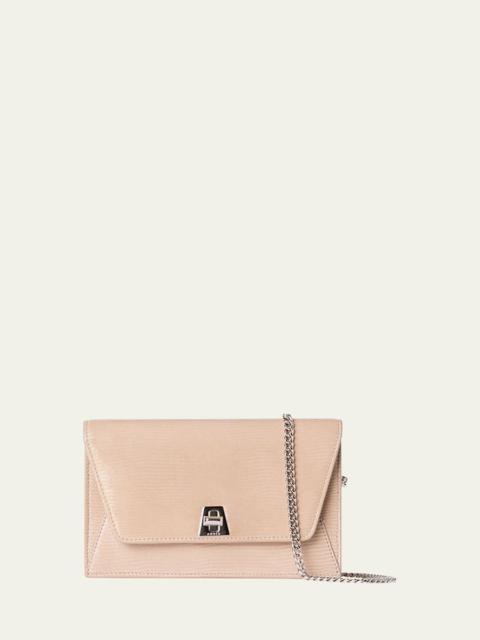 AKRIS Anouk Lizard-Print Clutch Bag w/ Chain