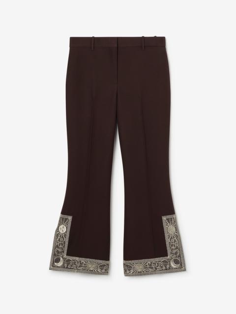 Burberry Cropped Embroidered Wool Silk Flared Trousers