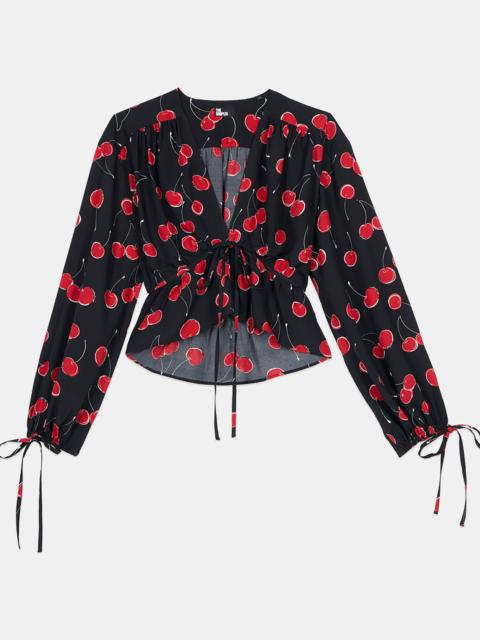The Kooples CHERRY PRINTED CROPPED TOP WITH RUFFLES